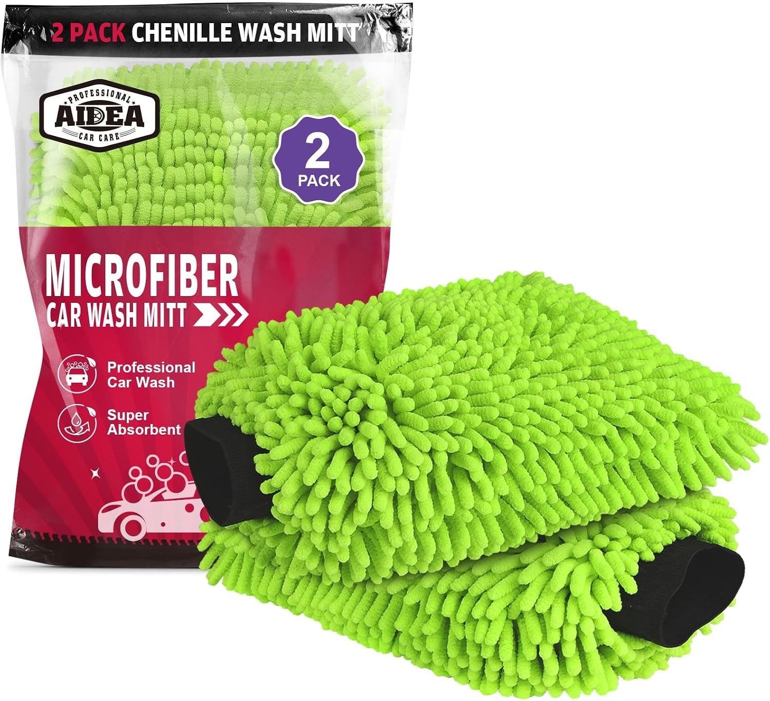 Extra Plush Car Wash Mitts – 2PK Microfiber, 7.12”x10.14” for Safe Cleaning