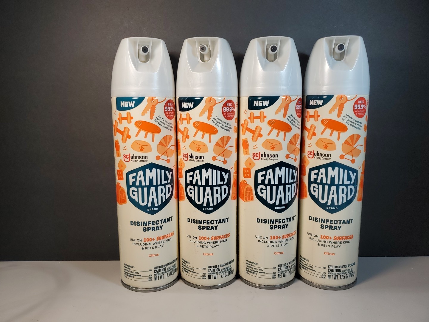 Set of 4 Family Guard Disinfectant Spray Citrus Scent 17.5 oz Cans – NEW (G1)
