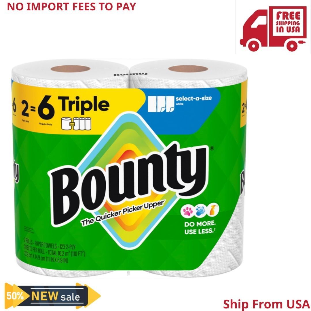 Bounty Select-A-Size Paper Towels, White, 2 Triple Rolls = 6 Regular Rolls New