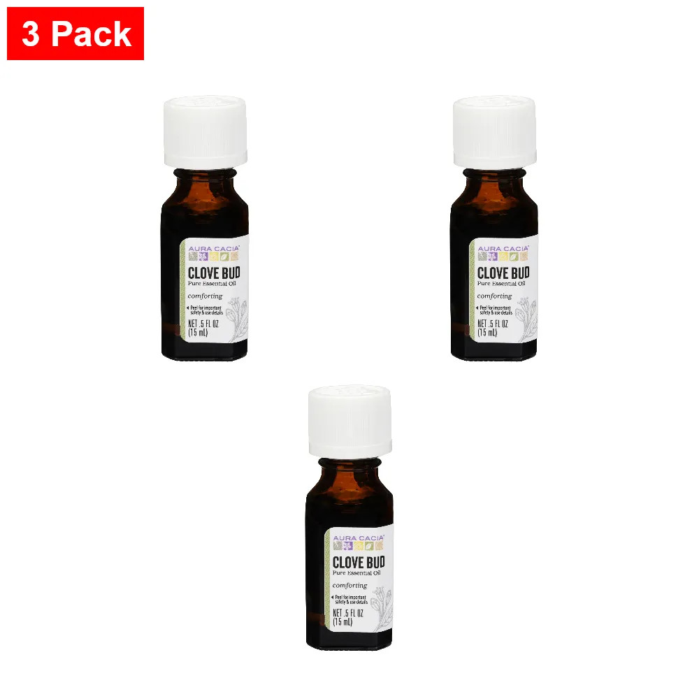 Aura Cacia 100% Pure Clove Bud Essential Oil | 15 Ml (0.5 Fl. Oz.) – 3 Pack