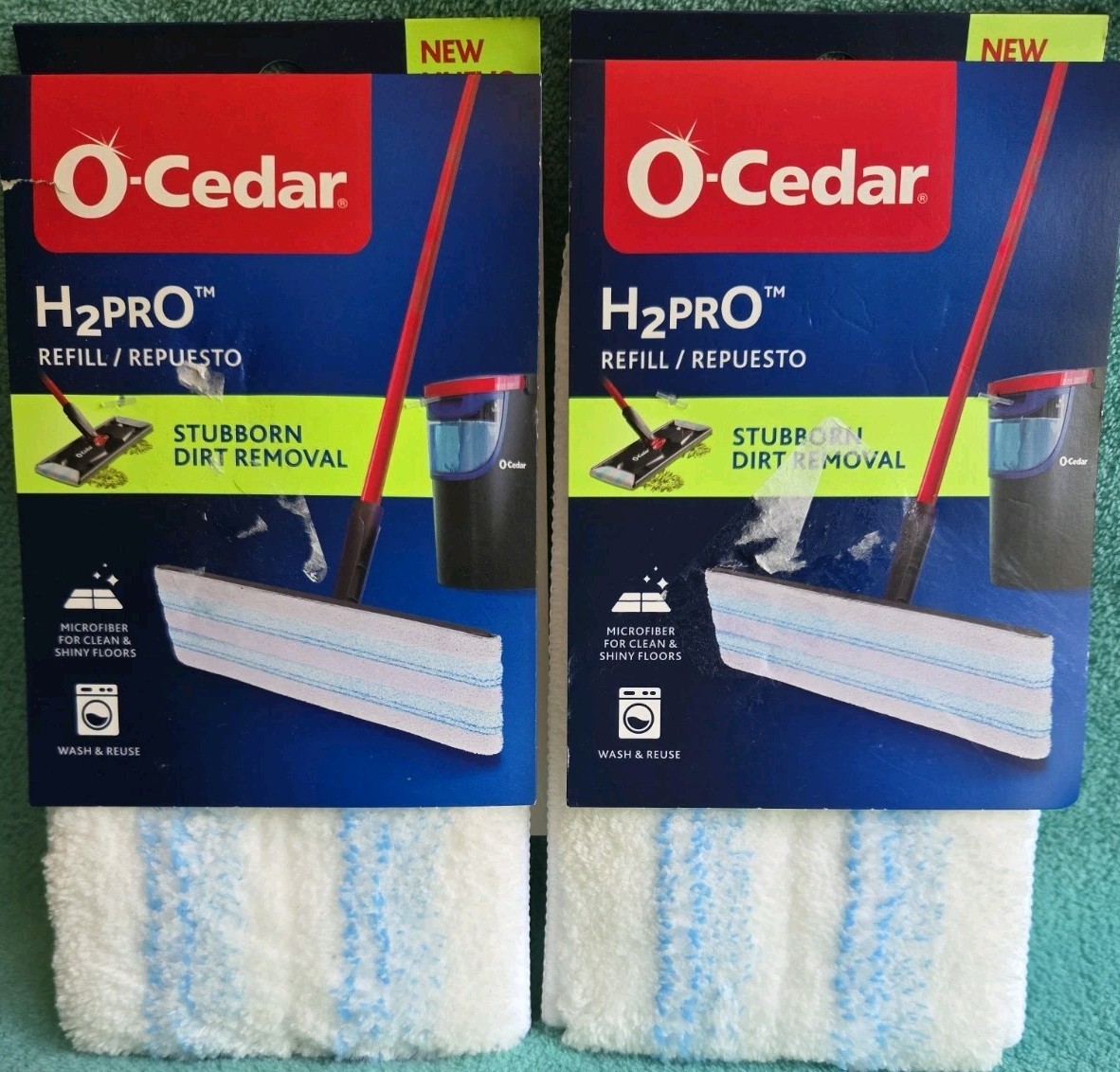 2 O-CEDAR H2prO Mop Heads 9.25″ x 4.38″ White 26-231 NEW