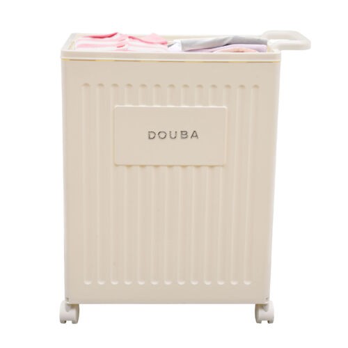 Foldable Storage Box With Wheels Removable Lid 39 × 25 × 52.5 cm Cream Yellow PP
