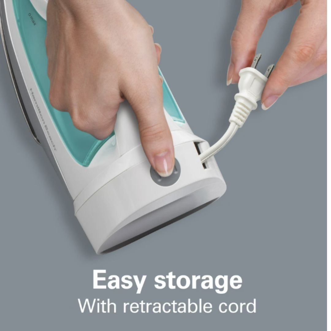 Hamilton Beach Steam Iron for Clothes with Stainless Steel Soleplate, Retractabl