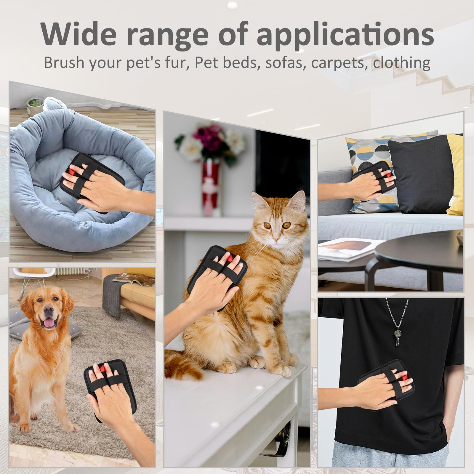 Pet Hair Removal Glove for Cats Dogs Reusable Electrostatic Black