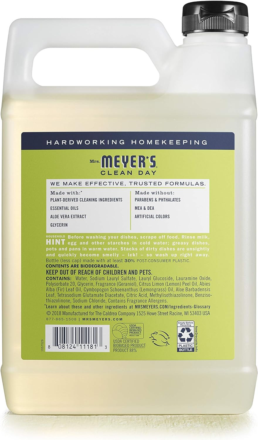 Mrs. Meyer’s Clean Day Liquid Dish Soap Refill, Biodegradable Formula