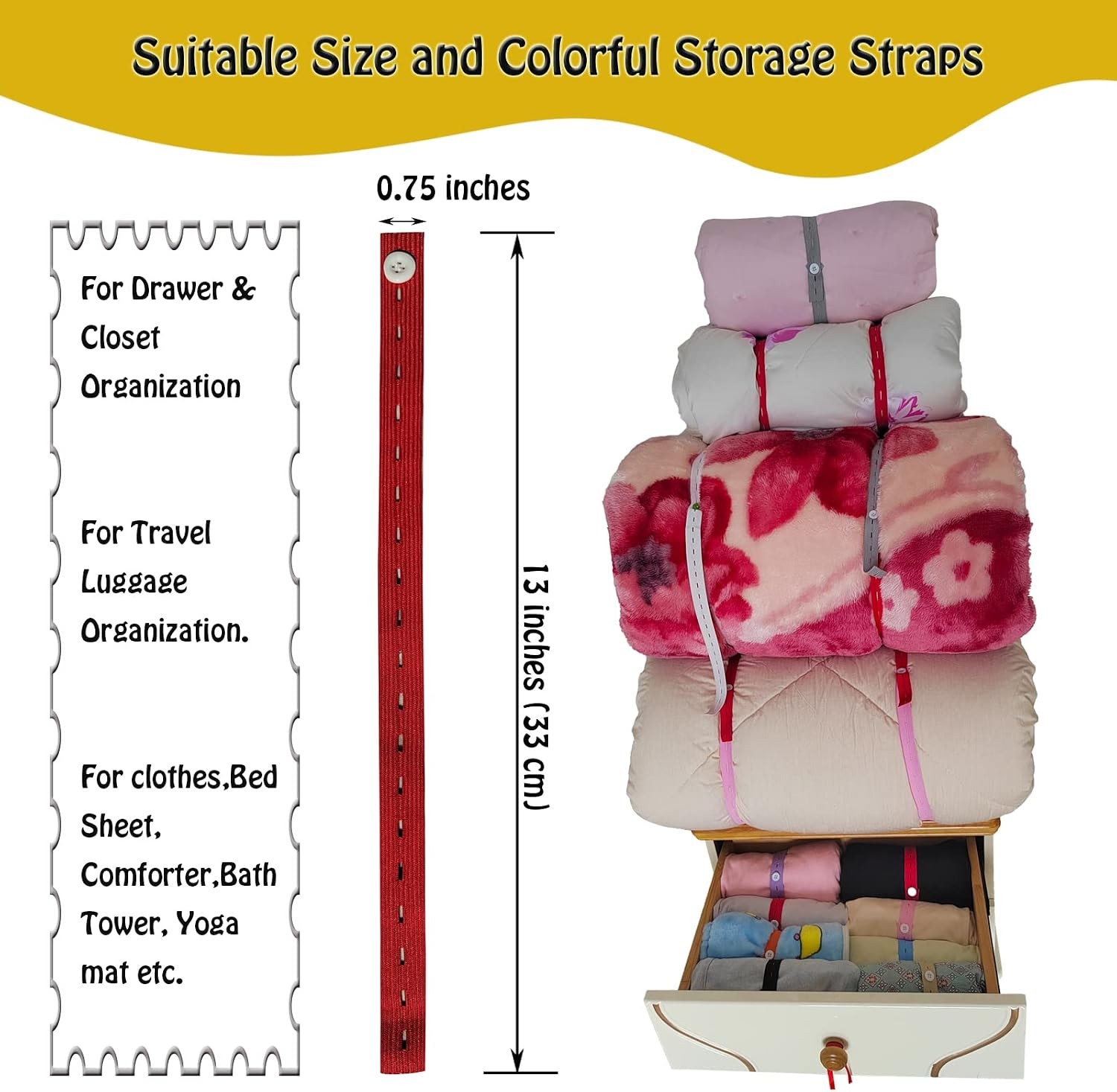 100Pcs Elastic Band with Button & Buttonholes,Heavy Duty Drawers Clothing