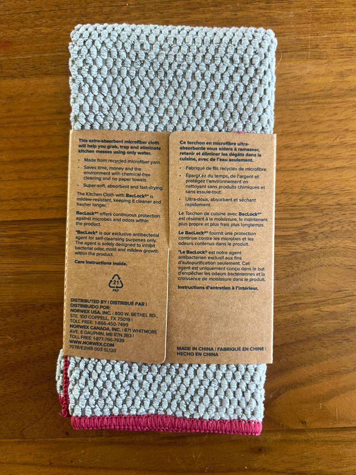 Norwex Kitchen Cloth with Baclock – Gray w/maroon trim