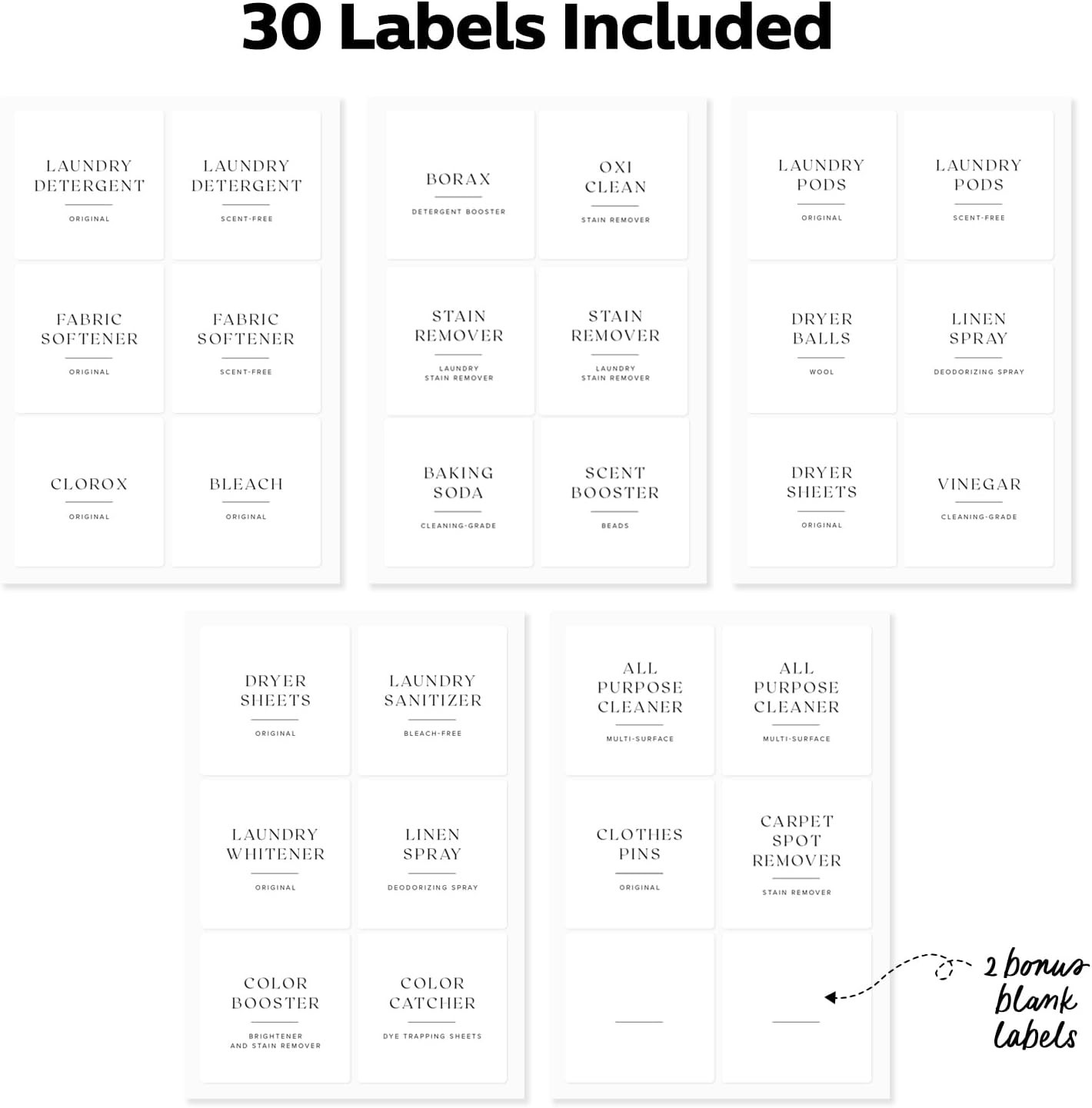 30 Waterproof Laundry Organization Labels – Stylish Matte Minimalist Design