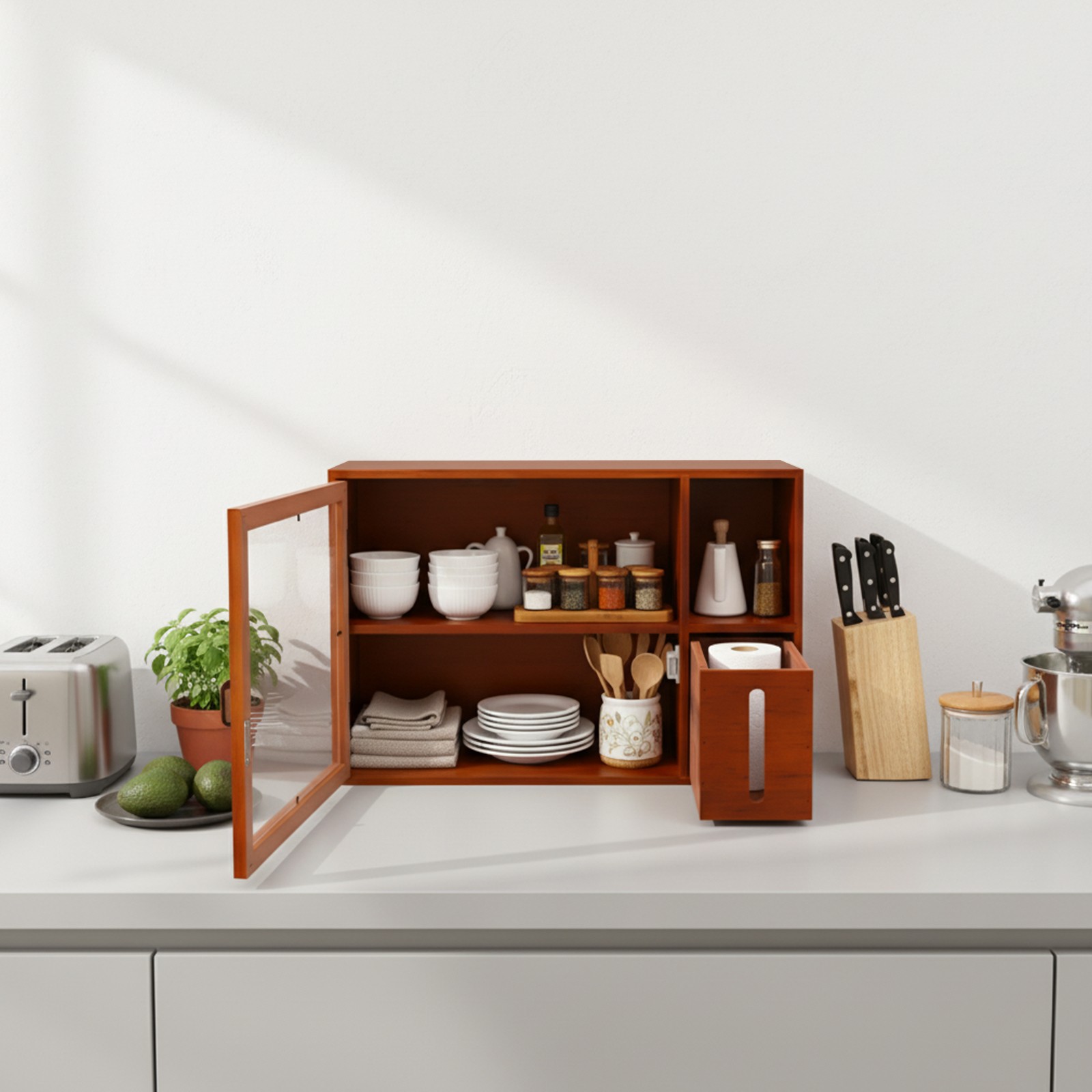 Storage Rack With Door, Countertop Organizer for Bread, Cup, Jar, Small Decor
