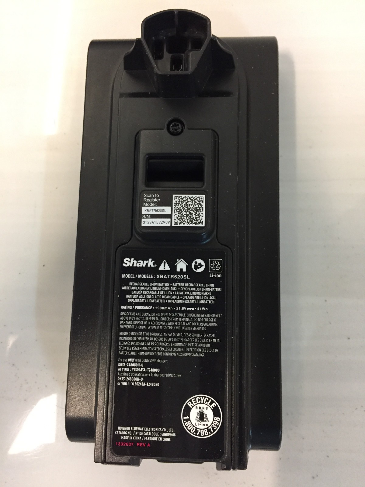 Shark XBATR620SL Cordless Vacuum Lithium-Ion Battery Pack 21.6V 1900mAh 41Wh