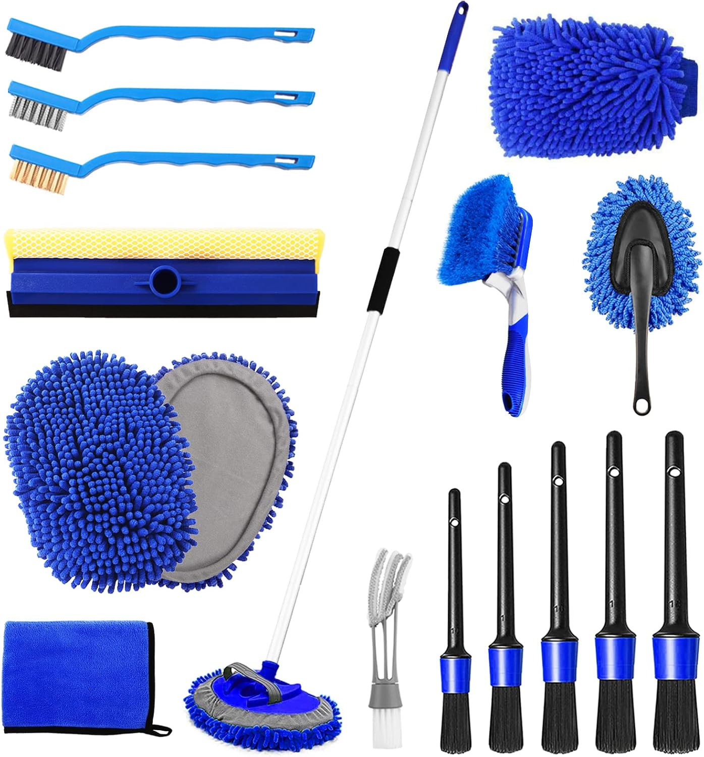 20PCS Car Wash Brush Kit 62″ Handle Detailing Tools Accessories Cars RVs Trucks