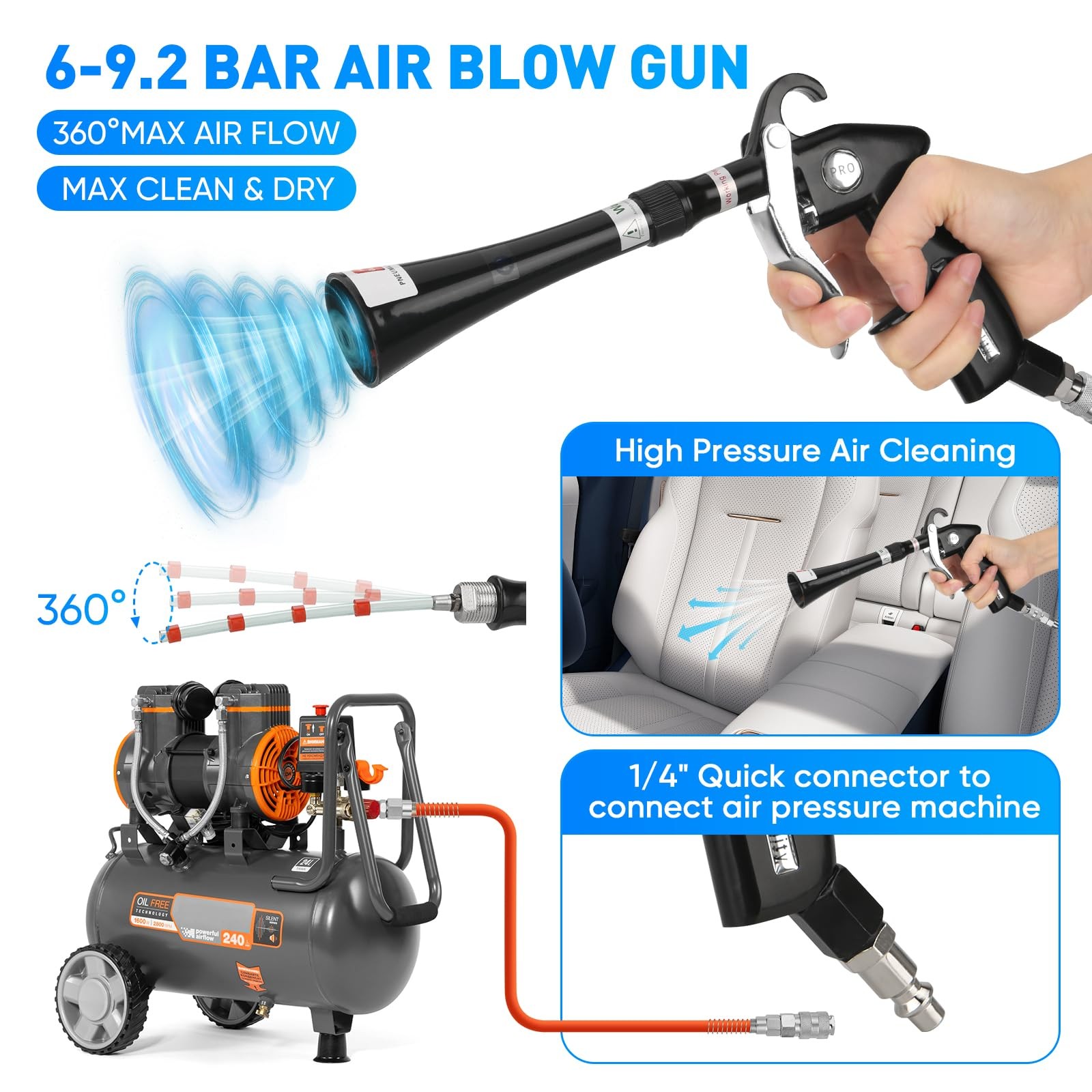 Aluminium Car Cleaning Gun with Tapered Nozzle, 6-9.2Bar with 2 Set Nozzle, P…