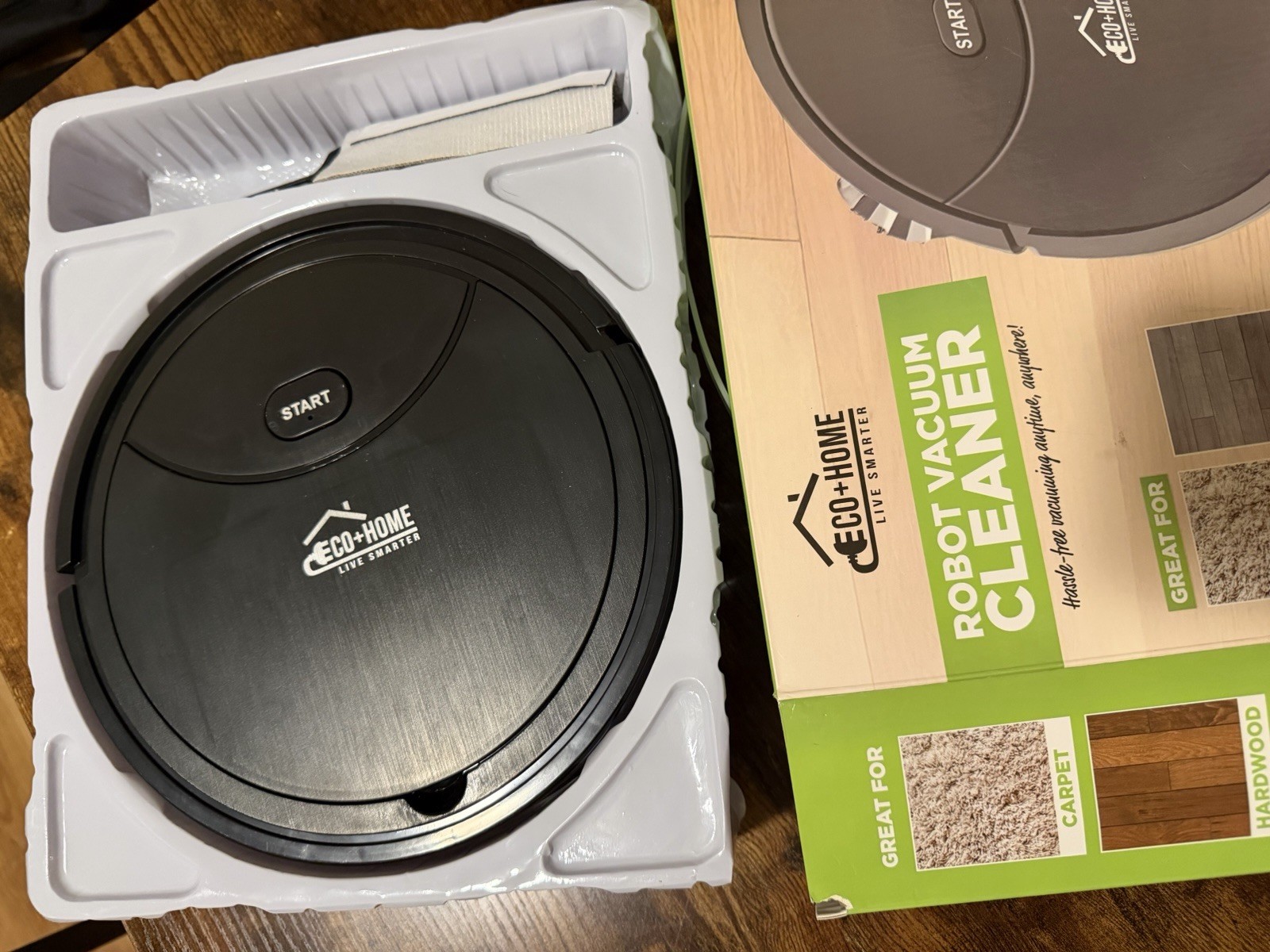 Eco+Home Cordless Bagless Robot Vacuum, App Control, Gray, Sensors/Route
