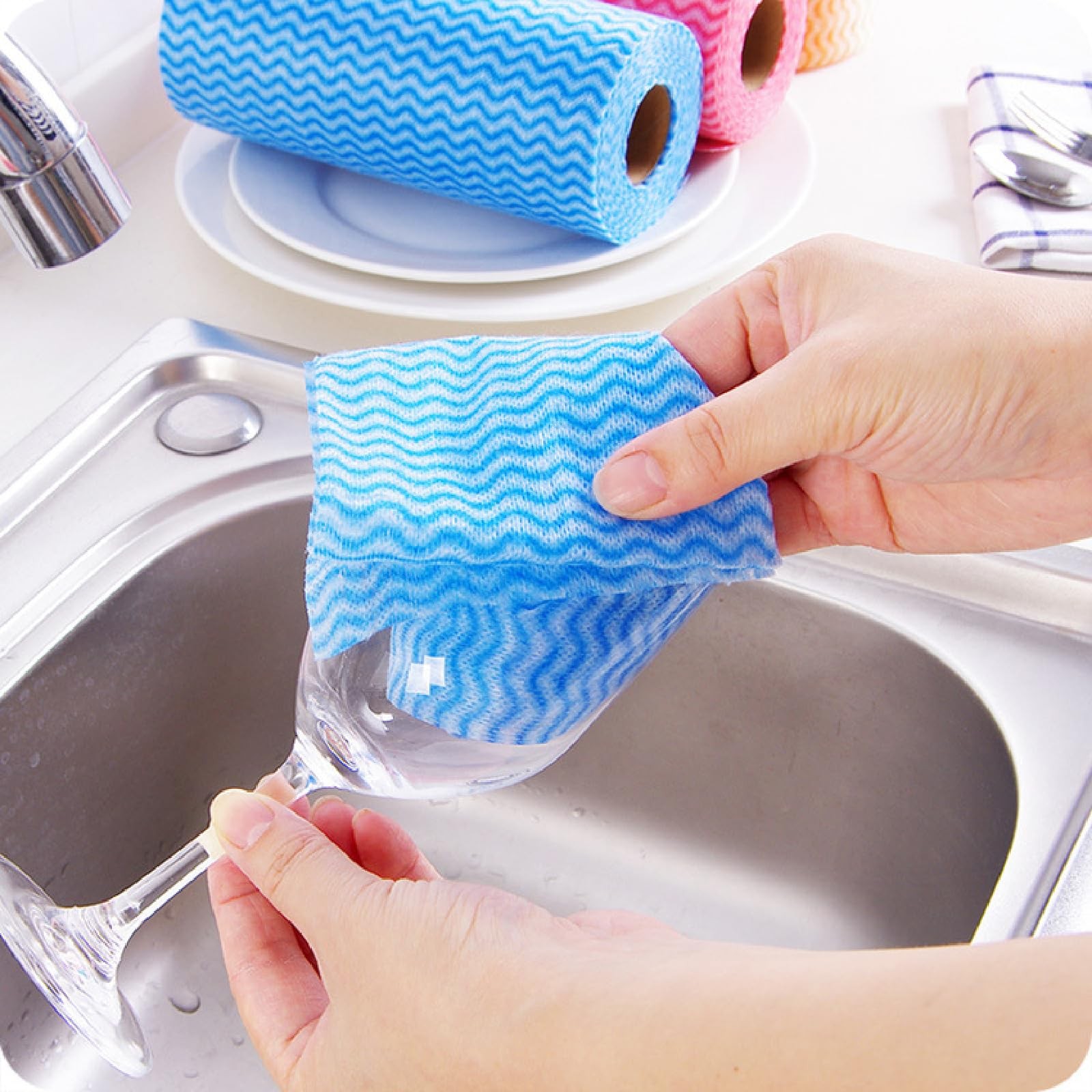 Reusable Cleaning Cloths 50 Pack, 13.8×15.8″ Disposable Dish Cloths and Clean…