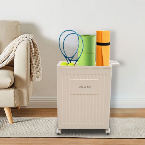 Foldable Storage Box With Wheels Removable Lid 39 × 25 × 52.5 cm Cream Yellow PP