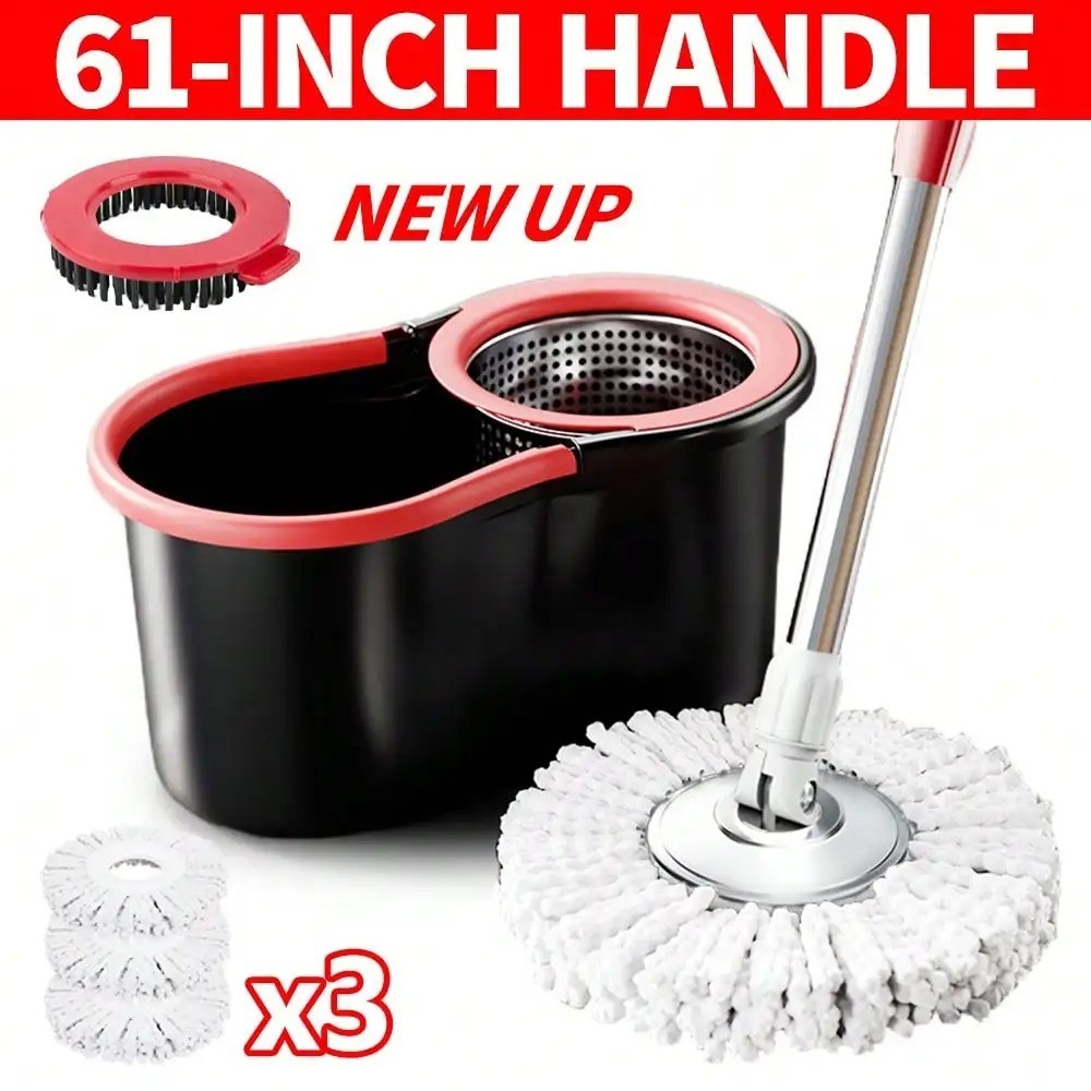 360° Spin Mop and Bucket Set with 3 Microfiber Heads Adjustable Handle Cleaning