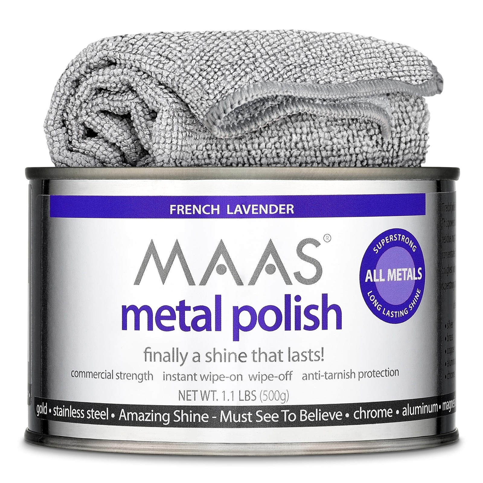 MAAS Metal Polish 1.1lb Can Plus Free Cloth, Universal 2 Piece Set
