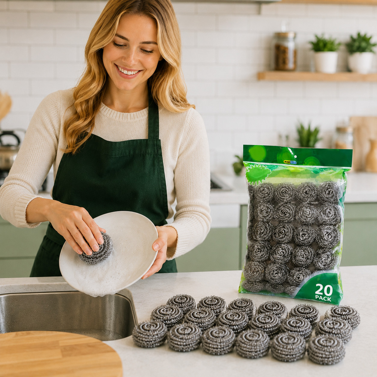 20 Pcs Stainless Steel Kitchen Cleaning Sponges Scouring Pad Steel Wool Scrubber