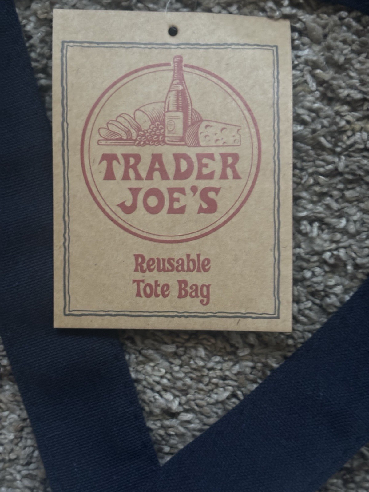 Trader Joe’s Foldable Reusable Shopping Bag Cotton Polyester White Navy Blue