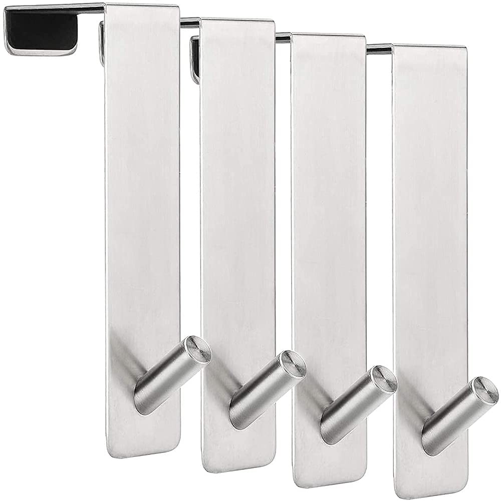 4 PCS Over Door Hooks Fits 1.75 Inch Thick 304 Stainless Steel 50Lbs Silver