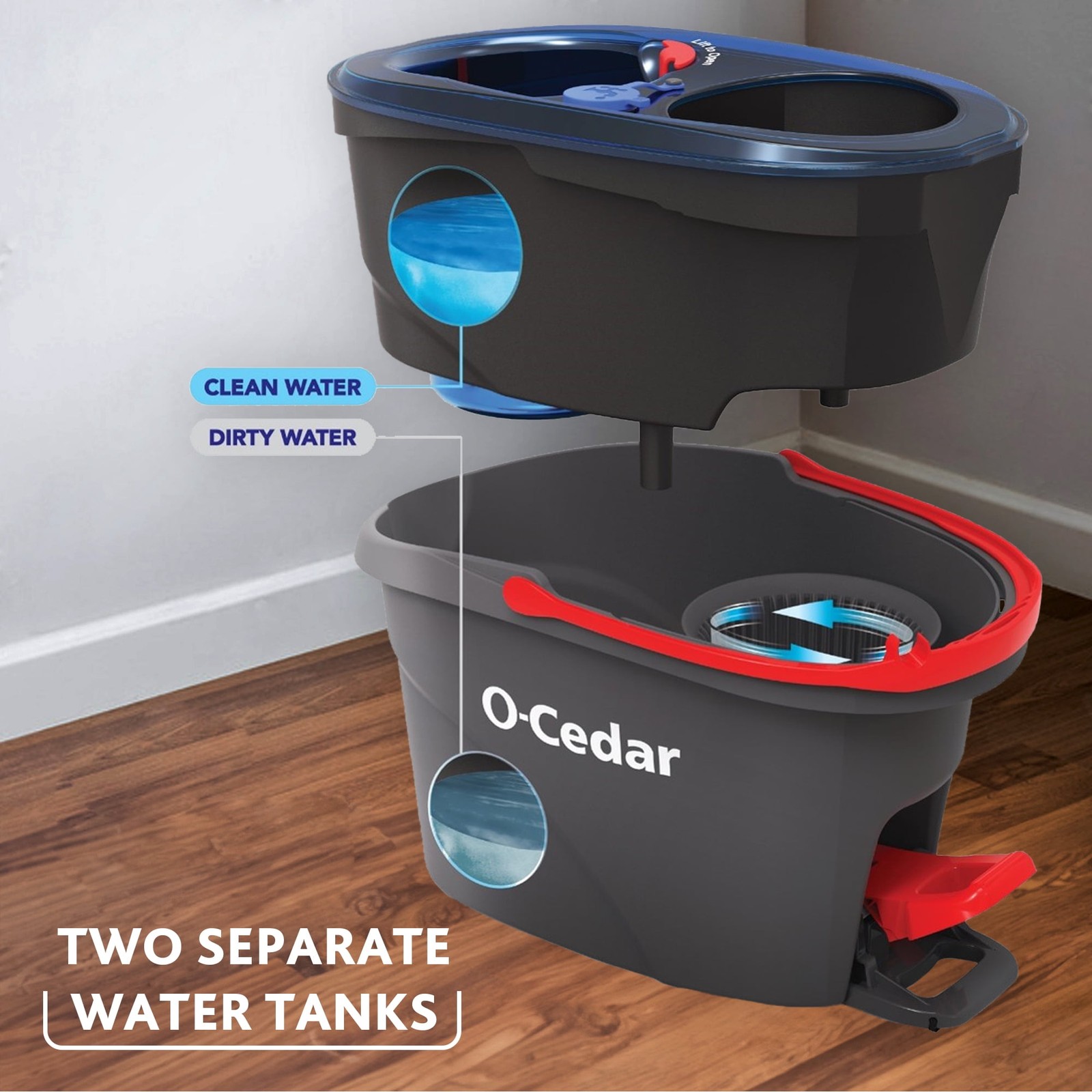 O-Cedar RinseClean Spin Mop With 2-Tank System and Microfiber Mop Head
