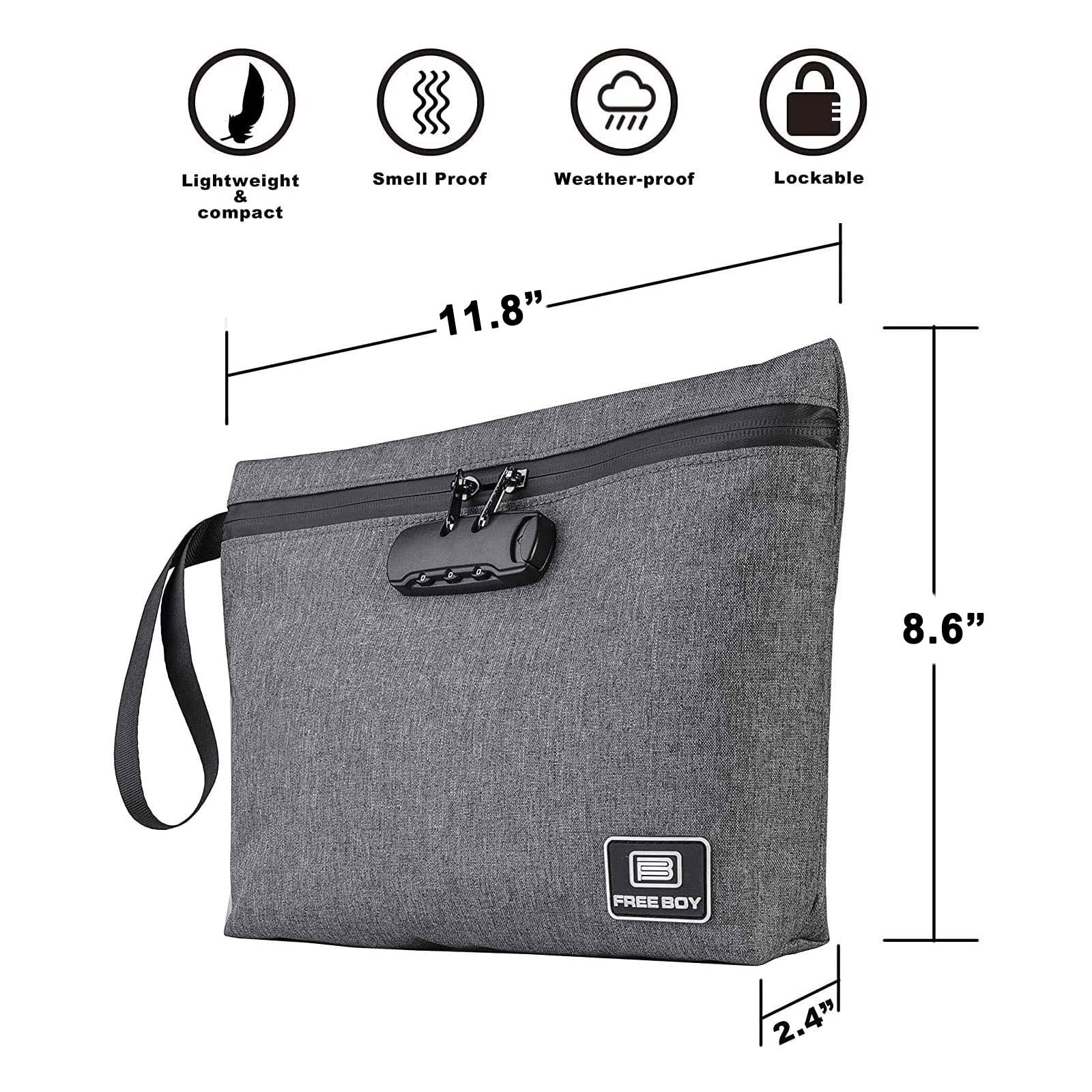 Free Boy Smell Proof Bags 11.8″X8.6″Durable Odor 1 Count (Pack of 1), Black