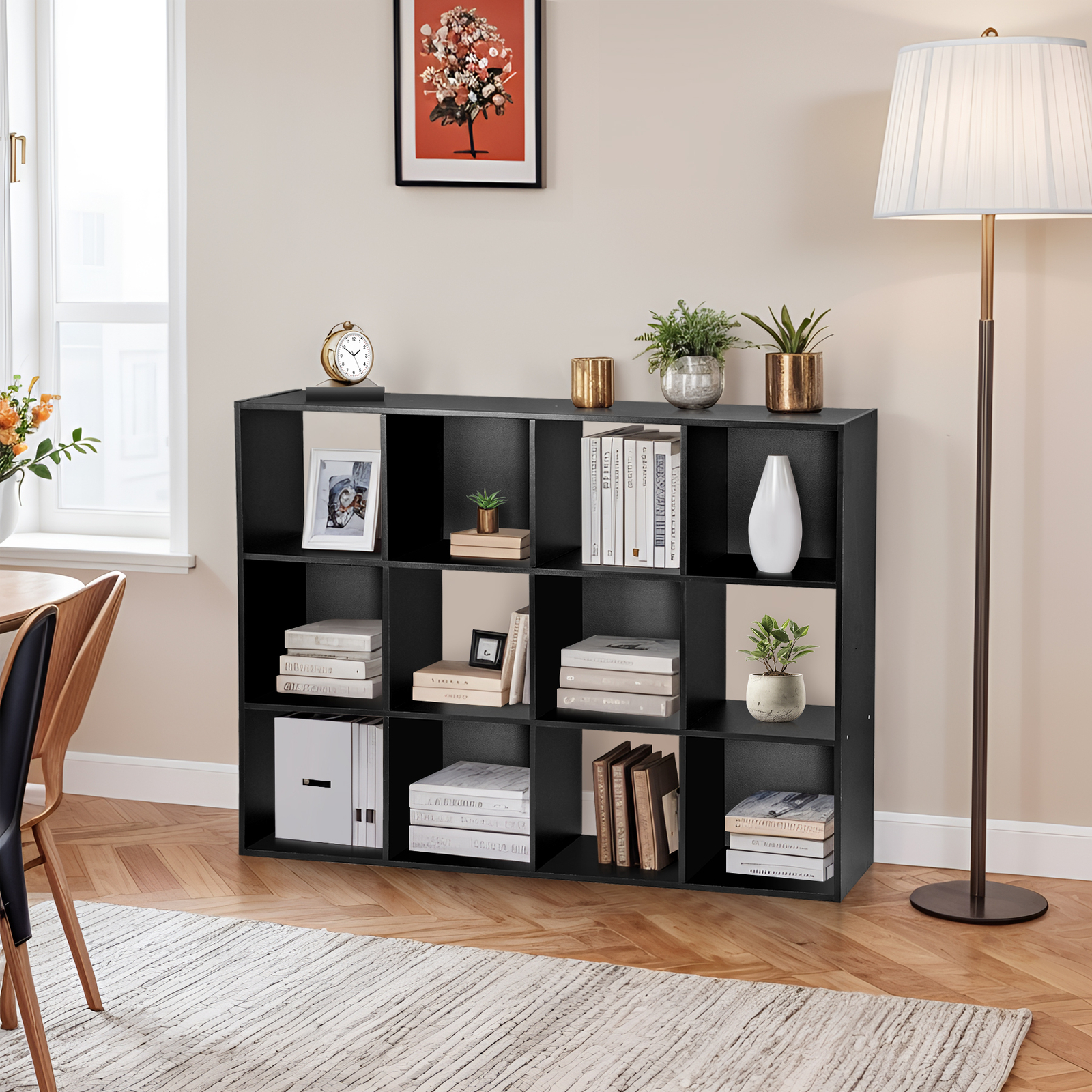 12 Cube Storage Organizer Wooden Bookcase Display Storage Unit Home Office Black