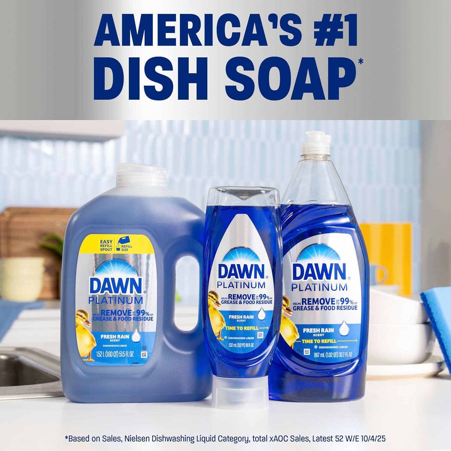 Dawn Platinum Dishwashing Liquid, Fresh Rain Scent, ( Select Your Size )