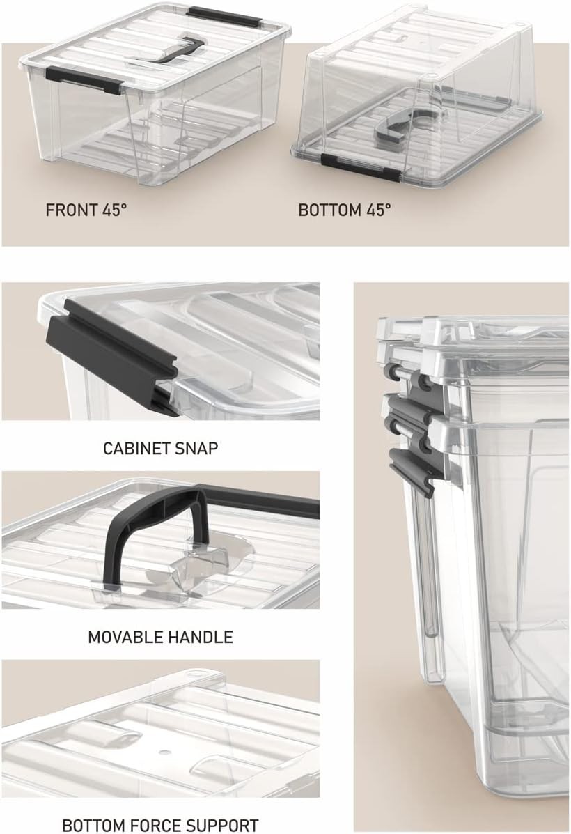 Minimalist Clear Storage Boxes 6-Pack – 5-Litre Capacity with Lockable Lids