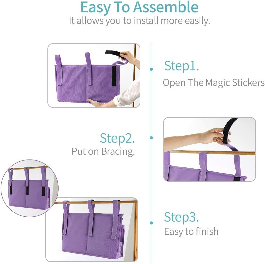 Adjustable Bedside Storage Caddy – 8 Pockets, Waterproof Oxford Cloth – Purple