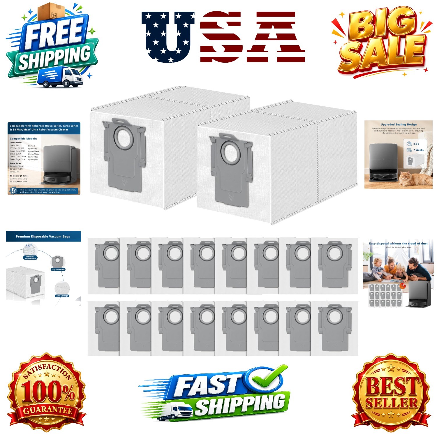 18 Pack Dust Bag for Roborock Qrevo QV 35A/S5V/Saros 10R/20/Qrevo Edge/S5A/Cu…