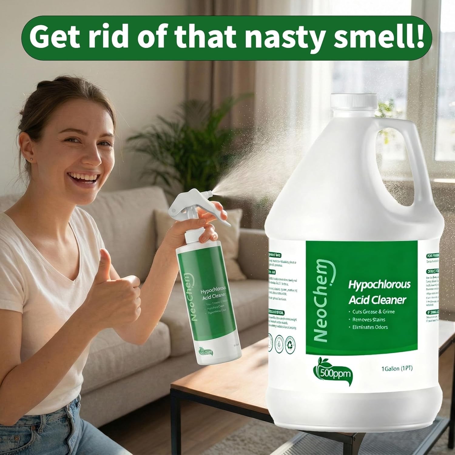 Hypochlorous Acid 500ppm Cleaner 1 Gal No Rinse Stain Odor Eliminator