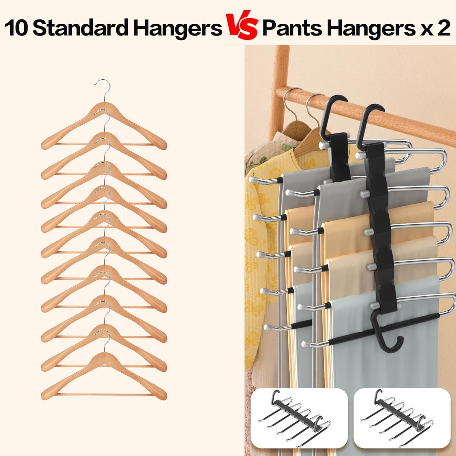 2 Pack Pants Hangers Space Saving Stainless Steel Closet Organizer Rack
