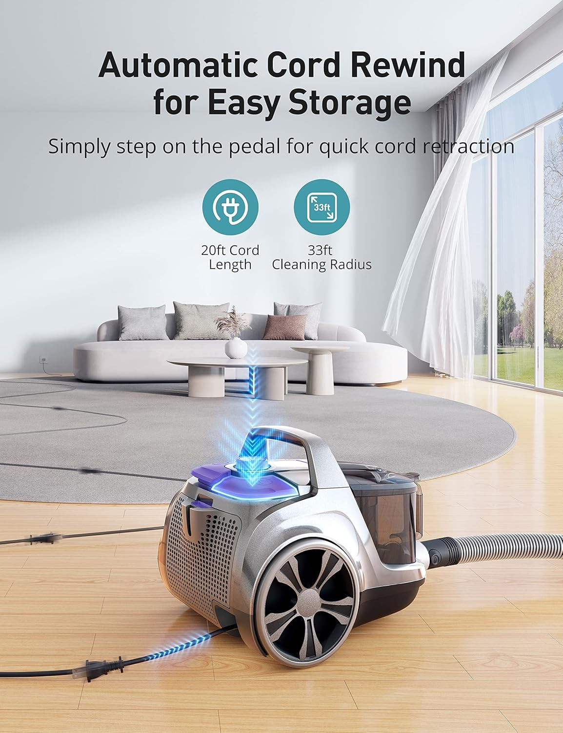Bagless Canister Vacuum Cleaner 1600W HEPA Filter Purple