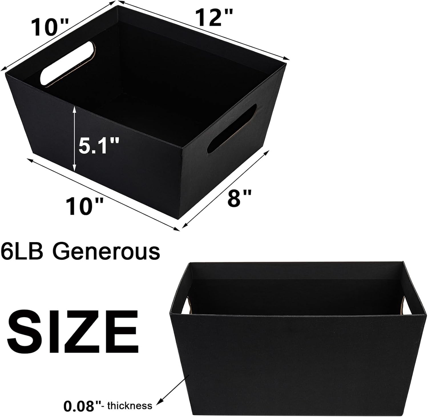 4 Pack Basket Empty, 12″ x 10″ Kraft Basket With Handle, 6 LB Cardboard Basket