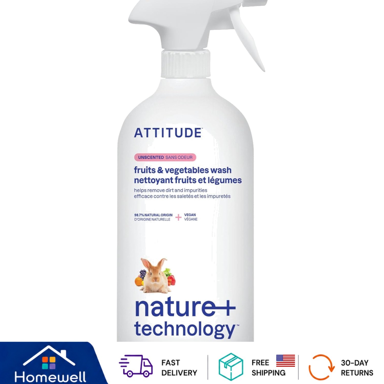 ATTITUDE 27.1 Fl Oz Produce Cleaner – Safe, Unscented, Streak-Free