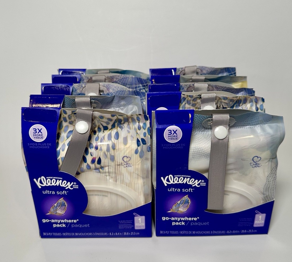 NEW Set of 10 Kleenex Go Anywhere Clip On Packs 3-Ply 30 Tissues *Discontinued*