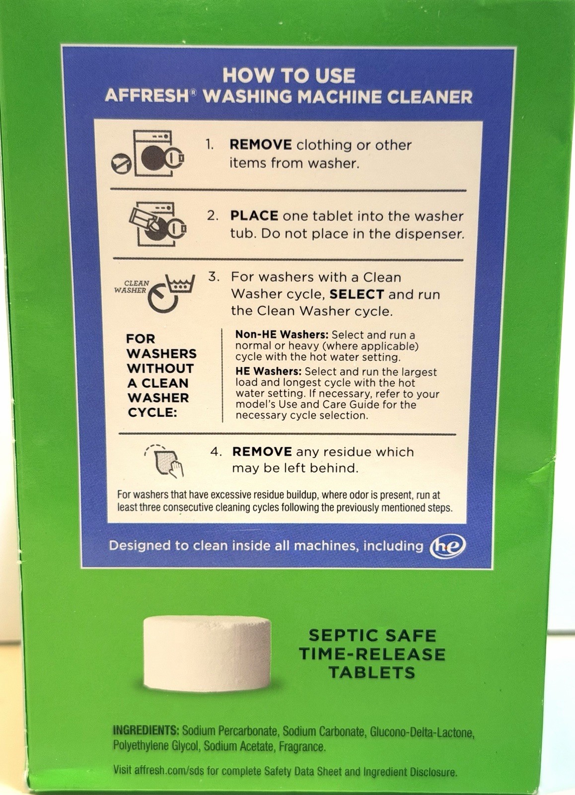 2 Pack Affresh Washing Machine Cleaner 12 Mo Supply Cleans Front Load & Top Load