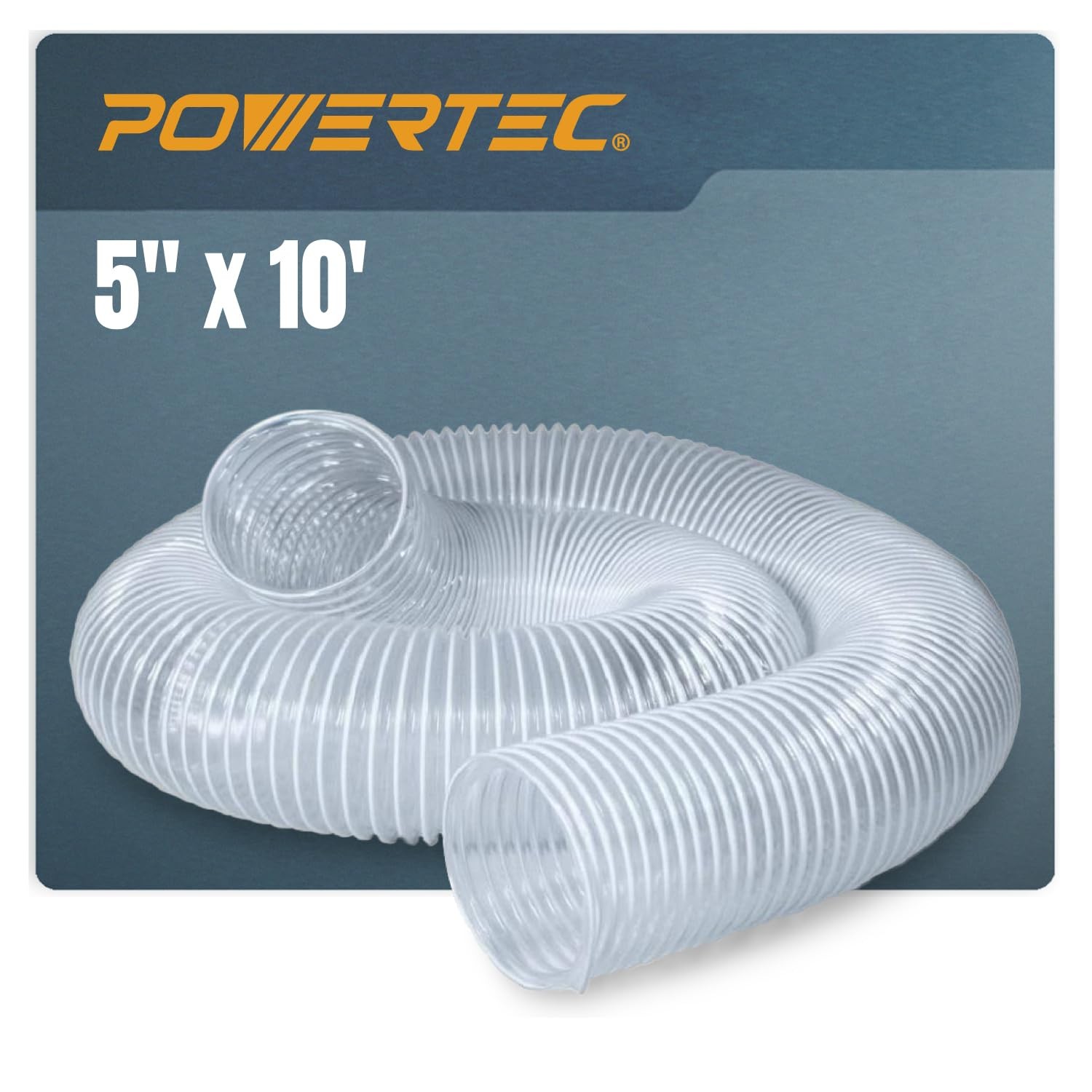 POWERTEC 5 x 10′ Dust Collection Hose, 5 Inch Flexible PVC Hose for Woodworking