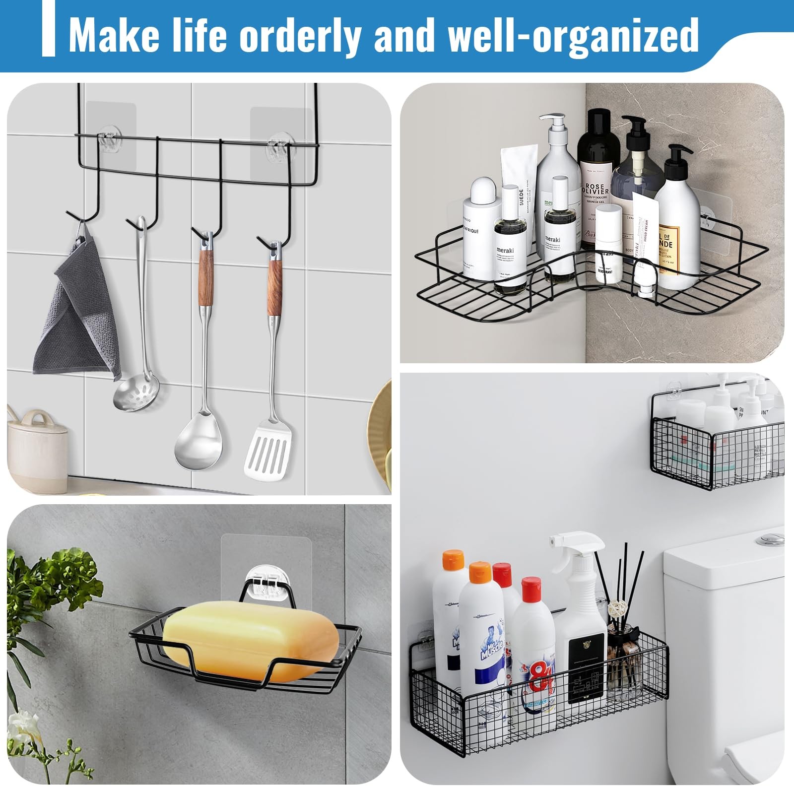 15 Pack Shower Caddy Adhesive Replacement Strong No Drilling Shower Shelf Ad…