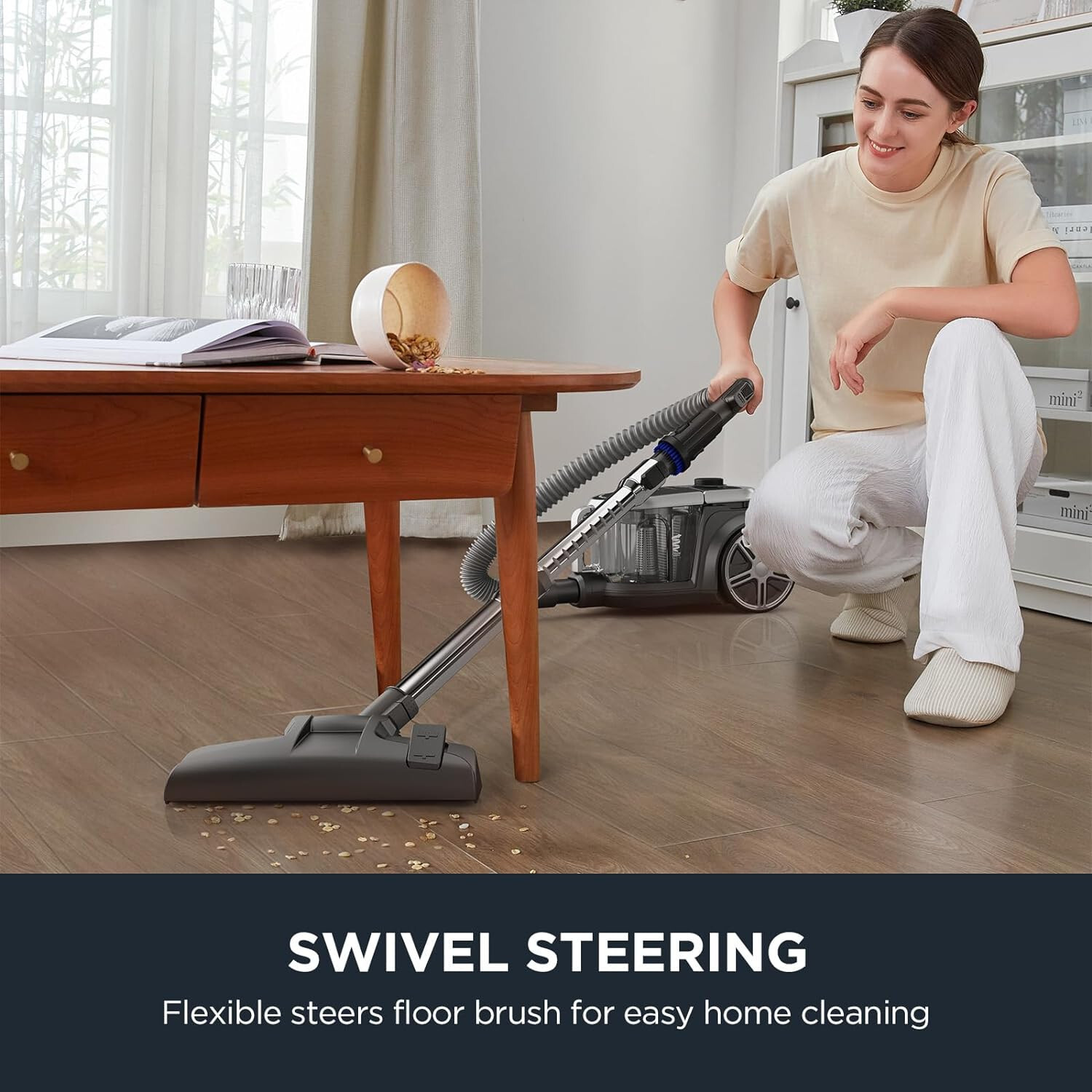 Bagless Canister Vacuum Cleaner, Lightweight Vac for Carpets and Hard Floors