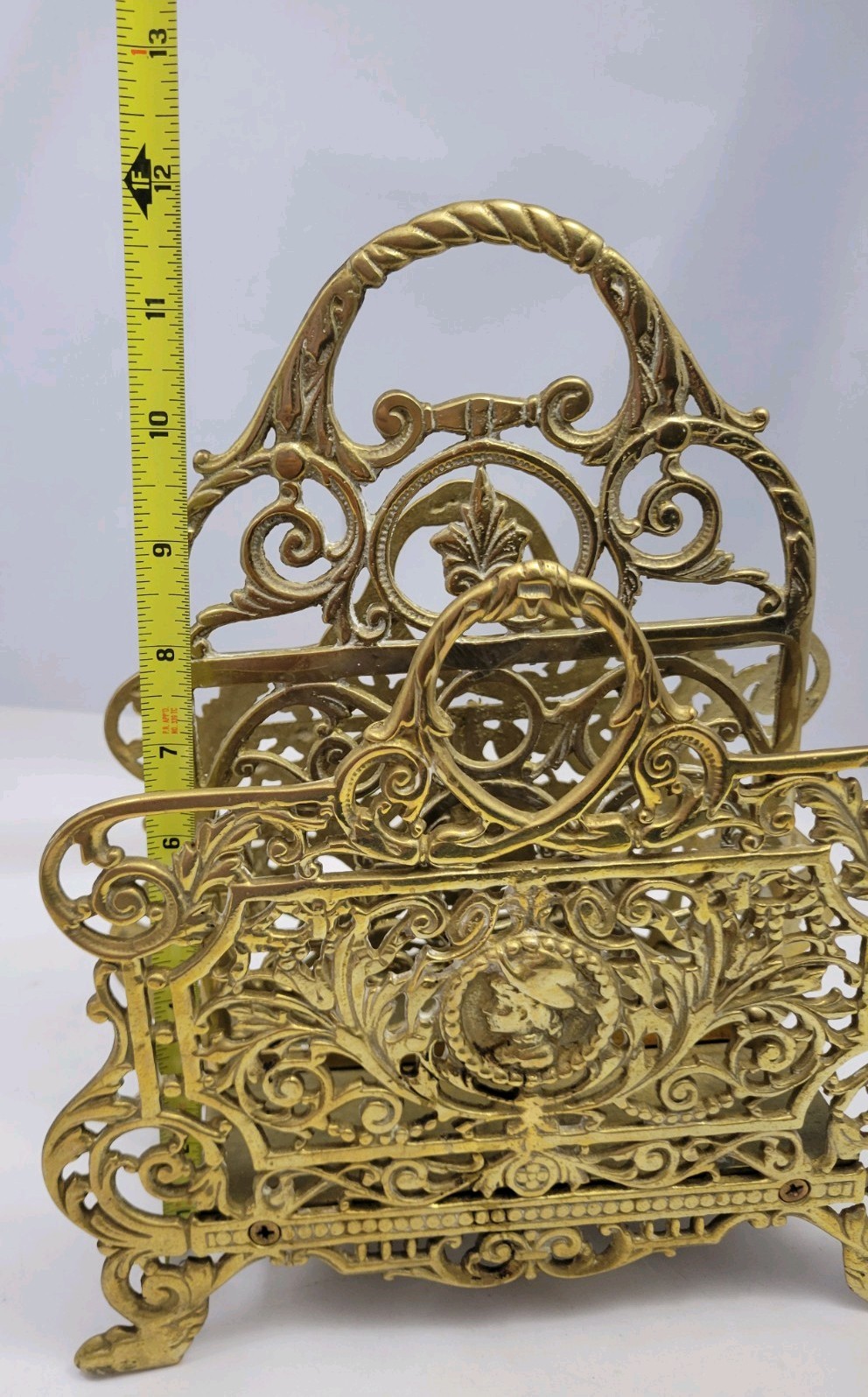 Ornate Vintage Filigree Solid Brass Magazine Book Mail Rack Holder Heavy
