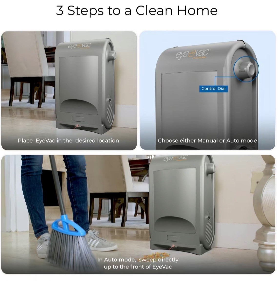 EyeVac Professional Electric Dustpan Vacuum – White