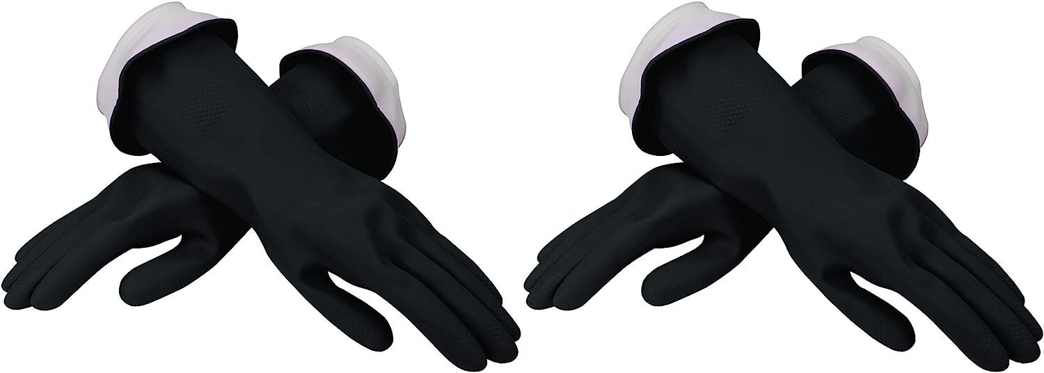 Casabella 8546110 Premium Waterblock Latex Cleaning Gloves, Small, 2 Pairs Black