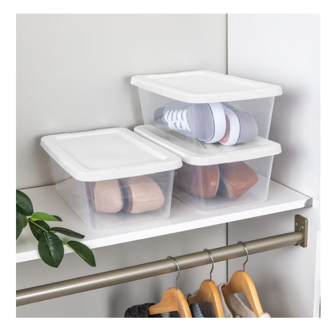 Sterilite 6 Qt Storage Bins 10 Pack Clear Plastic Containers Snap Lid White
