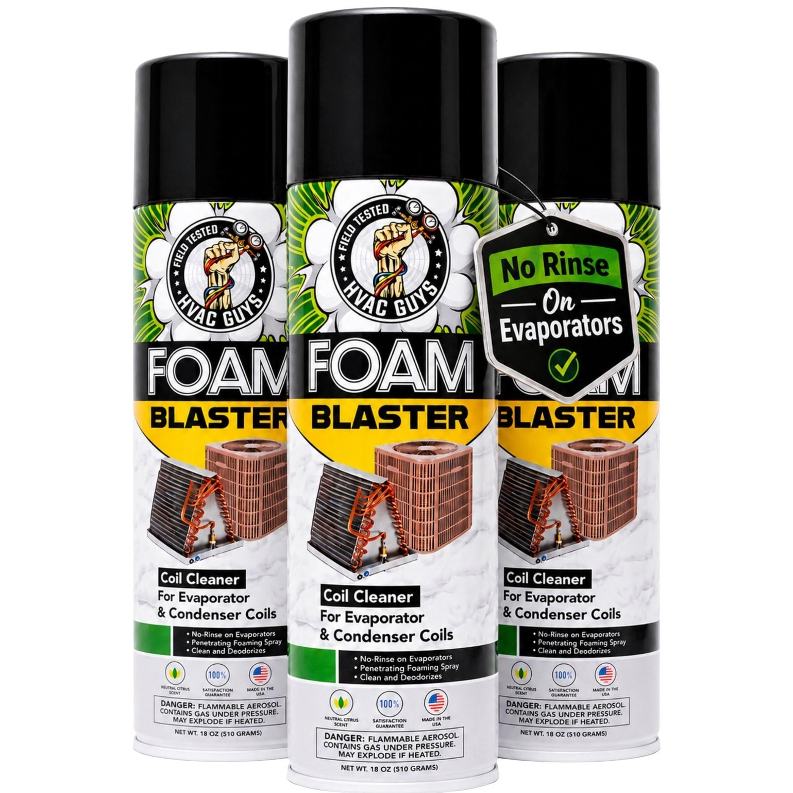 18oz 3 Pk AC Coil Cleaner Foam Spray HVAC Evaporator Condenser No Rinse Cleaner