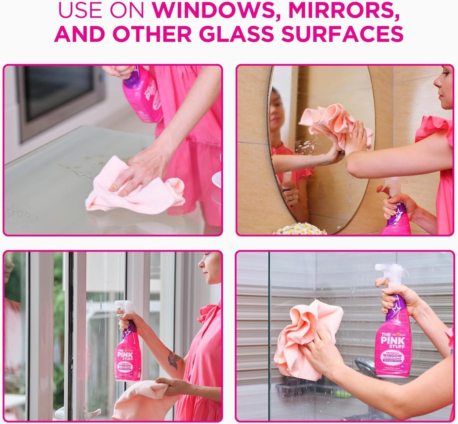 The Pink Stuff Window & Glass Cleaner with Rose Vinegar, 25.4oz Spray – 82384