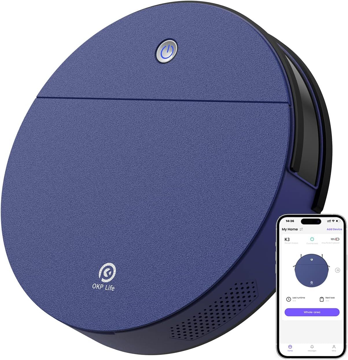 OKP Robot Vacuum Cleaner Self-Charging Work with WiFi/Voice/App Control 2200Pa