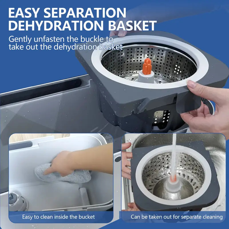 60″ Mop and Bucket Wringer Set Household Cleaning w/6PCS Mop Pads+1 Scrub Brush