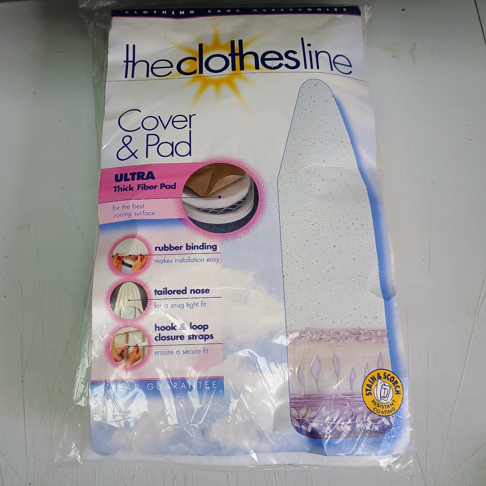The Clothes Line One Piece Ironing Board Cover & Pad New Sealed